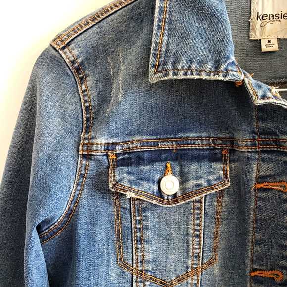 Kensie Jean Jacket Denim Stretch Boho Western Fall Women Small to Medium Size - Picture 3 of 12